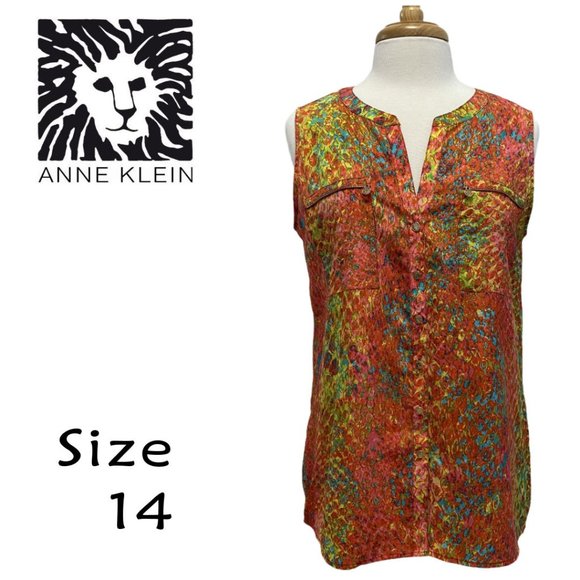 Anne Klein Colorful Sleeveless Blouse Size 14